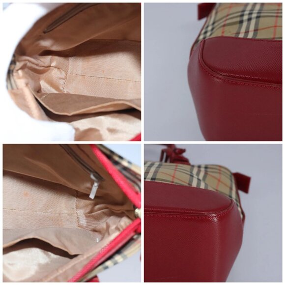 BURBERRY Nova Check Hand Bag Canvas Beige Red - Picture 13 of 16